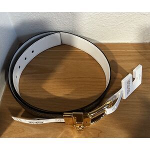 Michael Kors Women's Brown Monogram Twist Reversible Leather Belt Small NWT